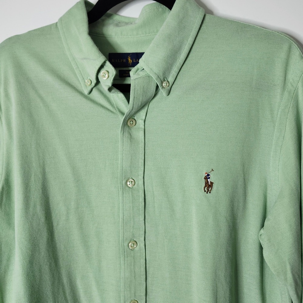 Polo Ralph Lauren Mens Slim Fit Knit Oxford Shirt Green Large Preppy Business